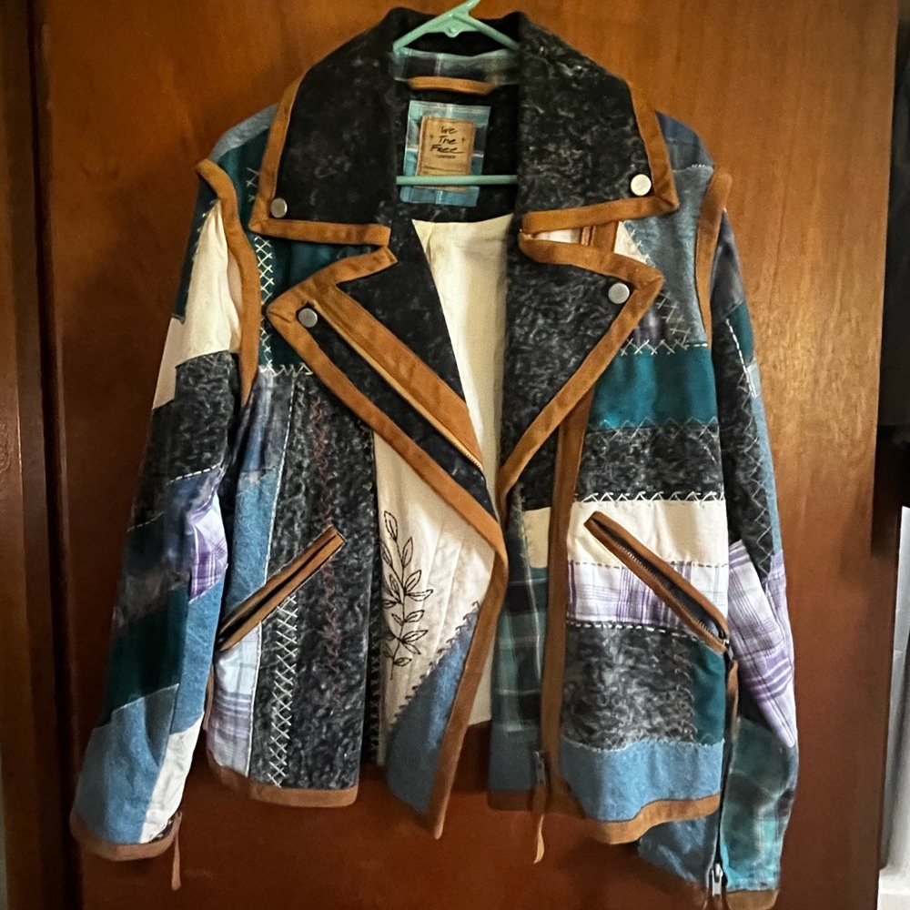 Rare- Free people Patchwork Denim Biker Jacket - Multicolor